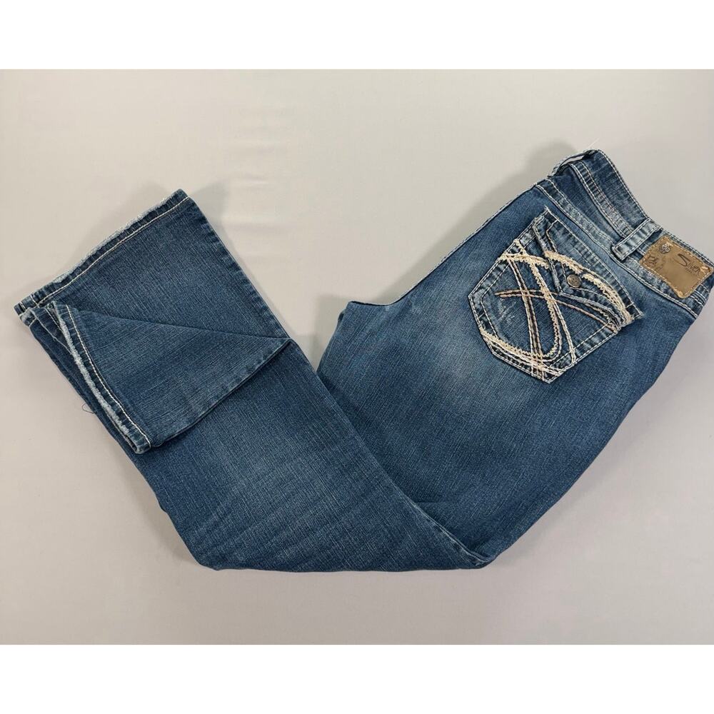 Silver Jeans Pioneer Womens 18 L31 Bootcut Distressed Stretch Blue Jeans Western
